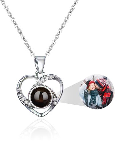 Easycosy Photo Necklace Personalised Projection Necklace with Picture Inside - Custom Heart Jewelry -Love Valentine's Day Memorial Birthday AnniversaryGifts for Women Girlfriend Mom Daughter