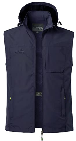 MeiLayM Gilet da Pesca da Uomo All'aperto Casual Asciugatura rapida Giubbotto Sportivo Multi-Tasche Gilet da Pesca Campeggio Caccia Fotografia Giacca Senza Maniche da Gilet con Cappuccio Staccabile