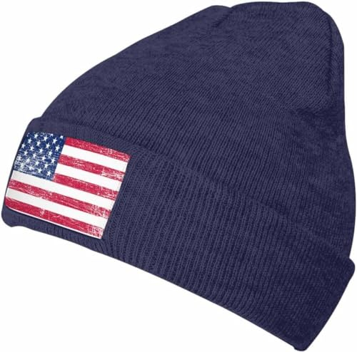 Diari Warme Wintermütze und stilvolle blaue Strickmütze für Damen und Herren, minimalistische Beanies Cap - elastisch und lässig, 7141d-grunge Mütze mit historischer USA-Flagge, One size