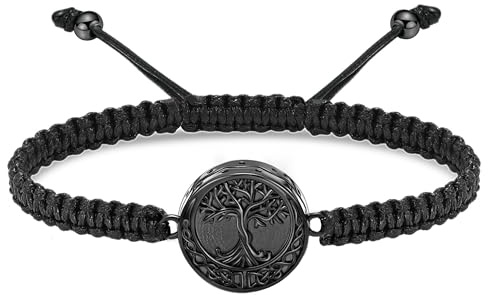 VCCWYQK Pulsera urna funeraria árbol de la vida para cenizas para mujeres y hombres, joyería de incineración ajustable, pulsera de memoria cordón, 26cm, Acero inoxidable, No es una piedra preciosa
