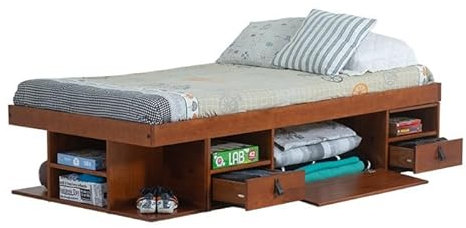 Bett mit Stauraum Bali 90x190 Karamell - Massiv Holzbett Kiefer mit Bettkasten, Jugendbett ideal f. kleine Schlafzimmer - Einzelbett mit Aufbewahrung inkl. Lattenrost, Praktisch, Robust und Stilvoll
