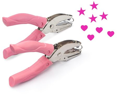 2 Pieces Handhold Hole Paper Punch, Heart and Star Shape Hole Punch for Paper and Crafts, 1/4 inch Puncher with Pink Soft Thick Silicone Cover