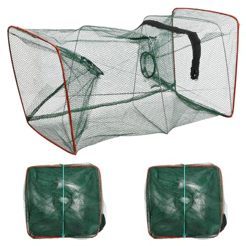 Husalsea Pack of 3 Portable Square Foldable Bait Fish Trap for Fishing, Foldable Crab Trap, Shrimp Cage Trap, Lobster Cage Trap, Suitable for Aquaculture