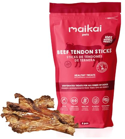 MAIKAI Snack Naturali per Cani 8 Pezzi di Tendinidi Manzo-Premi per l’Addestramento per Tutte le Età e Cuccioli – Senza Additivi Dieta BARF - Supporto Articolare e Dentale
