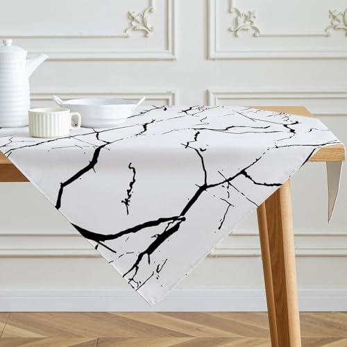 Mantel Blanco y Negro Moderno con Textura de Mármol Abstracto de Lino para Mesa de Cocina Decoración de Interiores para Fiestas de Invierno y Primavera 85 x 85 cm