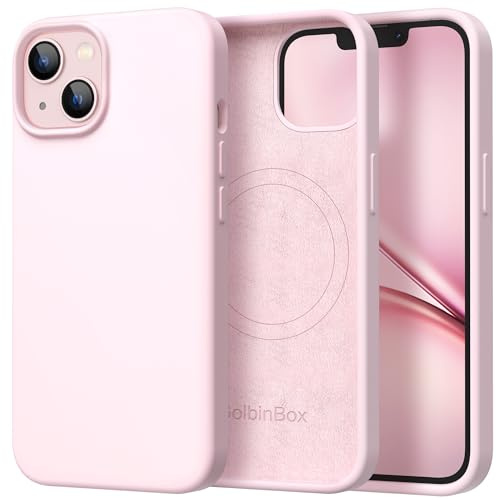 GolbinBox Magnetic for iPhone 13 Case & iPhone 14 Case, Compatible with MagSafe, [Soft Anti-Scratch Microfiber Lining], Slim Liquid Silicone Shockproof Protective Phone Case 6.1 inch, Chalk Pink
