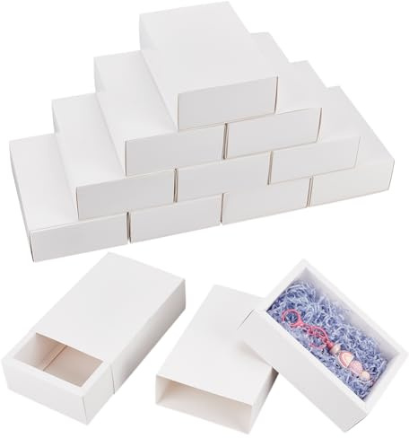 BENECREAT 12 st vita papperslådor, 18,2 x 12,7 x 5,5 cm rektangel, kraftpapper, presentask, kaklådor för bröllopsfest, presenter, smyckesförpackning