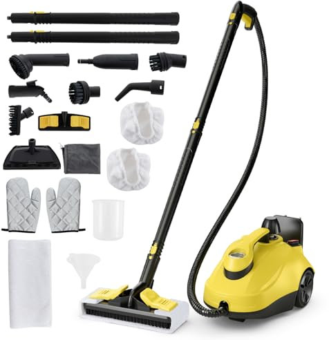 COSTWAY Dampfreiniger 2000W, Dampfdruck: 5 bar, Tank: 1,8L, Temperatur: bis zu 160℃, Bodenreiniger mit 29 Zubehörteilen & Rollen, Dampfgeräte inkl. 5m Netzkabel (Gelb)