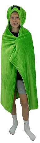 Character World Official Minecraft Hooded Fleece Throw Blanket | Super Soft Warm Green Creeper Gaming Blanket | Perfect For Home, Bedroom, Sleepovers & Camping | Size 100 x 120cm