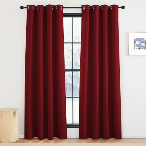 KGORGE Weihnachtsvorhänge Thermovorhang Kälteschutz Rote Gardinen Wohnzimmer Übergardinen mit Ösen 220 x 140 cm(HxB) Vorhang 220 cm Lang Modern Verdunklungsvorhänge Blackout Curtains Living Room