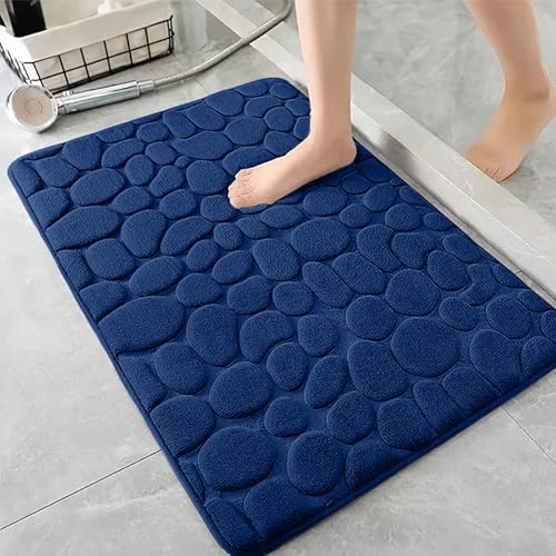 AMFUN Alfombra Baño, Alfombrilla de baño, Marina de Guerra Patrón Guijarro 40 * 60CM Absorbente Alfombras Ducha, Antideslizante, Espuma Viscoelástica, Lavable a Máquina, para Bañera,Ducha y Baño