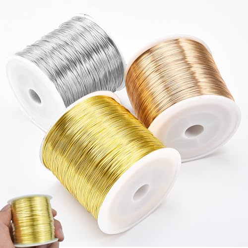 100m X 3 Spule Schmuckdraht 0.3mm, Basteldraht Dünn Draht zum Basteln Perlendraht für DIY Perlen Ringe Armbänder Schmuckherstellung Bastelarbeiten