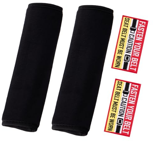 JedJadr 2 Pack Soft Seat Belt Cover Pad with Embroidered Fabric Sticker - Comfortable Seatbelt Covers for All Cars and All Ages - Seat Belt Extender Shoulder Pad - Seatbelt Cushion for Backpack