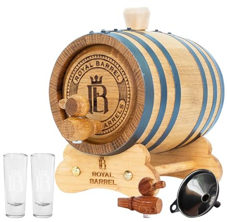 American Oak Barrel with Black Hoop | Functional for Aging Whiskey, Wine, or Spirits – Premium Finish in Dark Wood Tone – Ideal for Craft Beverages, Home Décor | ROYAL BARREL (2 Liter)