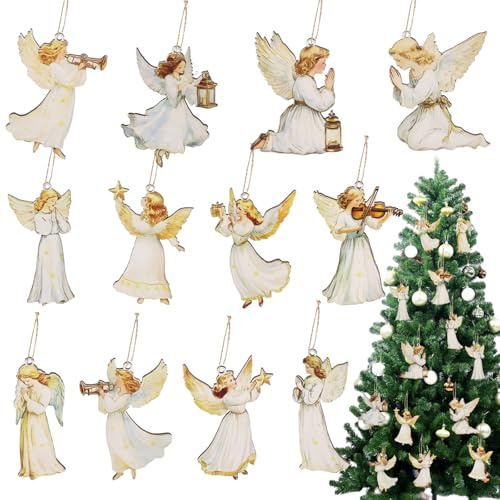 Lot de 36 pendentifs en bois pour sapin de Noël, ange de Noël, décoration de sapin de Noël, décoration de sapin de Noël, décoration de sapin de Noël, ange en bois pour sapin de Noël, fête de vacances