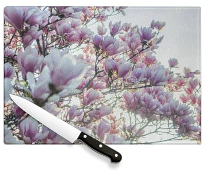 Planche à Découper en Verre Trempé - Fleurs de Cerisier Printemps Contre-jour 1 - Protection Plan de Travail et Dessous Plat Résistant Chaleur 2 Tailles Imprimé en France