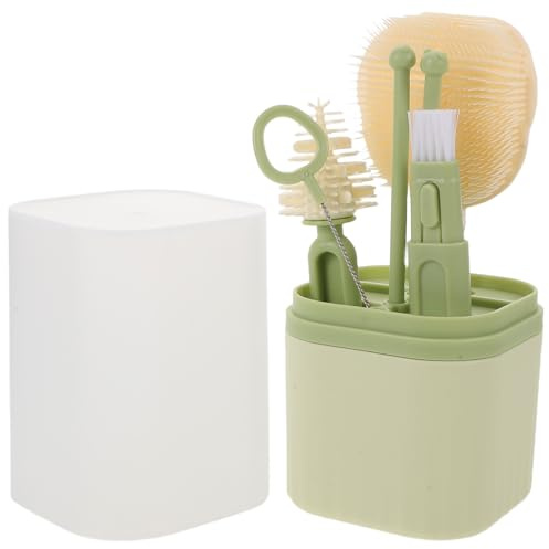 Mipcase Set de Cepillos para Bebés de Silicona y Nailon Cepillo Portátil para Biberones Tetinas y Pajitas Color Verde con Escurridor Compacto para Limpieza E Higiene en Viajes