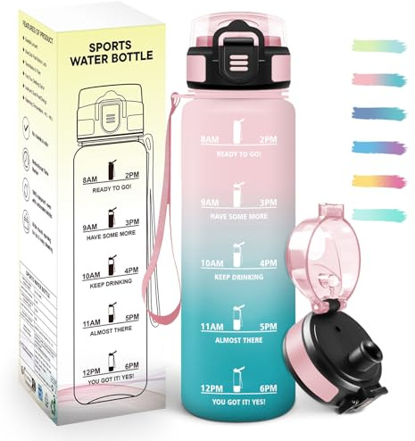 Mulbijeo Borraccia 1 Litro, A Prova di Perdite & Riutilizzabile, Borraccia Palestra, senza BPA, Bottiglia Motivazionale, Indicatore del Tempo, Borracce per Palestra, Ciclismo, Ufficio, Esterno