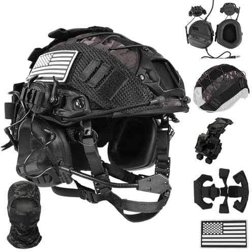 LZAQHMT 4-in-1 Upgraded Tactical Airsoft Helmet - Rapid-Adjust Dial System With Headset, Helmet Cover & Counterweight Bag For Cosplay Military Paintball Gear(MATTE BLACK)