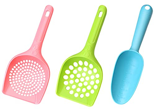 MOCOBO Katzenstreuschaufel, Kunststoff, Katzenstreu, Haustierschaufel, Katze, Hund, Sandsieb, Kotsieb, Reinigungswerkzeug mit Futterspender, Schaufel, Schaufel-Set, 3 Stück
