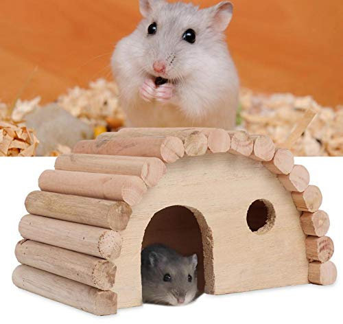 Maison de Hamster en Bois, Maison en Bois pour Hamsters ou gerbilles, cachette de Petits Animaux, Nidification de Hamsters, 10,5 x 16 x 9 cm