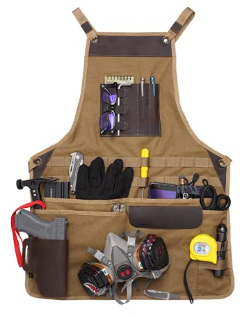 VIPERADE TWQ1 Arbeitsschürze Canvas Holzbearbeitungsschürze Langlebige Shopschürze mit Taschen Retro Werkzeugschürze für Herren Tischler