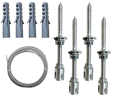 Rankhilfe für Kletterpflanzen, 4 Stück, grüne Wand, Edelstahl-Naben, Gartendraht, Seilgeländer, Ranksystem, Kit mit 1,9 m Drahtseilseil für Kletterpflanzen, Reben und grüne Wand, Zaunpaneele