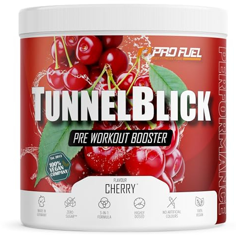 Pre-Workout-Booster³ KIRSCHE 440g - unglaublich lecker - TUNNELBLICK Trainingsbooster³ mit Citrullin, Arginin, Taurin, Koffein, Guarana und Magnesium - optimal hochdosiert - 100% vegan