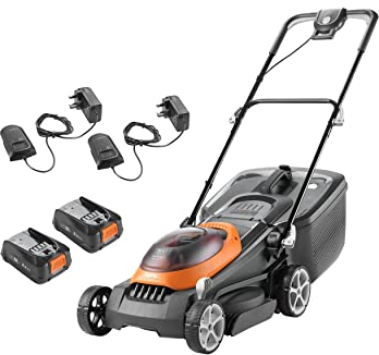 Flymo 36V UltraStore 380R Cordless Lawnmower Kit - x2 18V Power For All Battery and Charger included, 38cm Cutting Width, Striped Lawn Finish, Close Edge Cutting, 45L Grass Box