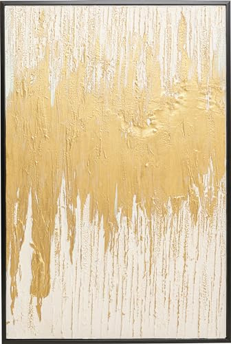 Kare Design Cuadro Abstract, Dorado y Blanco, 80x120 cm, Lienzo con Marco de Madera Maciza, Pintura Acrílica Hecha a Mano, Arte Abstracto Moderno