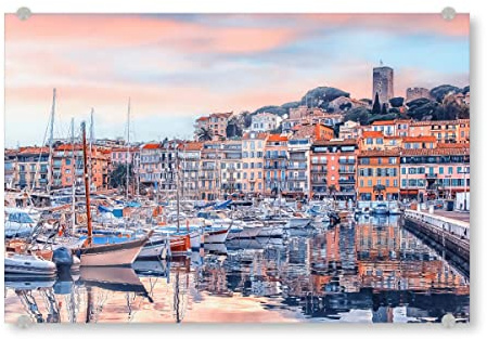 artboxONE Acrylglasbild 30x20 cm Städte Cannes bei Sonnenuntergang - Bild Cannes bildende Kunst Boot