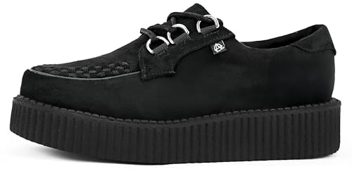 T.U.K. Anarchic Creeper - Zapatos Hombre y Mujer - Color Black Vegan Suede - Zapatos con Cordones Estilo Puck, Gótico y Rockero - Talla EU38
