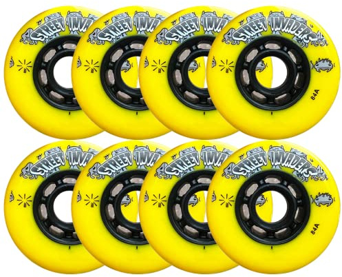 JHKJ Ruedas de Patines en línea 72mm/ 76mm/ 80mm Ruedas de Repuesto para Patines en línea para Patines de Hockey sobre Ruedas Cepillo de Rueda de Flor Plana Calle Etc.,Amarillo,80mm