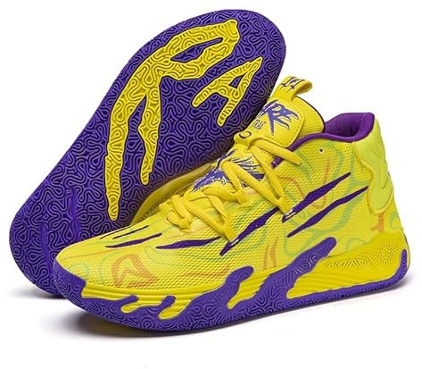 Bolognifi Scarpe da Basket Alte Unisex, Suola in Gomma Antiscivolo, Ideali for allenamenti e Partite all'aperto(Yellow,36 EU)