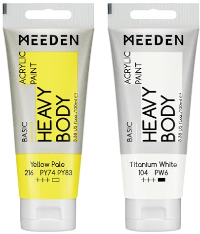 MEEDEN Acrylic Paint Yellow Pale: 100ml/3.38oz x 2 with Titanium White | Heavy Body Artist Acrylic Paint Set for Canvas, Wood & Craft, Non-toxic Creamy Art Paint with Titanium White for Mixing
