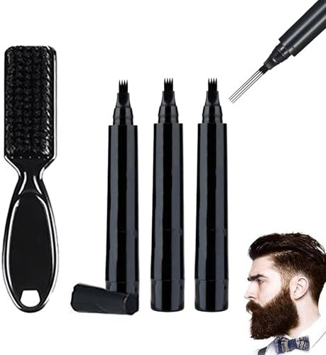 JINJUMEI Set di 3 penne Stilografiche per Barba con Spazzola per Barba, Kit Matita Riempitiva per Barba da Uomo, Riempimento Barba Impermeabile, Beard Filling Pen Penna per Baffi e Sopracciglia
