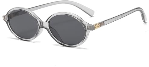 Long Keeper Gafas de Sol Ovaladas Pequeñas Retro Años 90 Gafas de Sol Vintage Ovaladas para Mujer Hombre Gafas Redondas Vintage Protección UV400 (Montura Gris Claro - Lente Gris Oscuro)