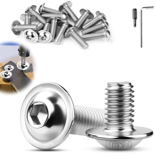 TXXATX M6 x 10 mm linshuvudskruvar rostfritt stål 30 stycken skruvar med platt huvud M6 insexnyckel ISO 7380-2 skruvar med fläns A2 V2A metrisk helgängad för möbeltillverkning fordonskonstruktioner
