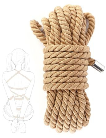 TAUOE Corde de Coton Naturel, 5m/10m/20m, Épaisse avec Embouts Métalliques, 88g/175g/350g (Cinq mètres)