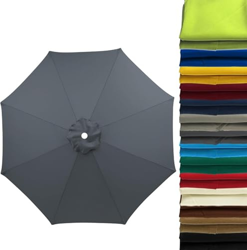 Tenda Sostitutiva per Ombrellone 2m/2.5m/3m/3.5m/4m per 6/8 Stecche|UV50+Resistente al Vento e Impermeabile|Tessuto Premium Grigio Chiaro per Giardino,Terrazza,Spiaggia,Piscina,A-300 cm 8 streben