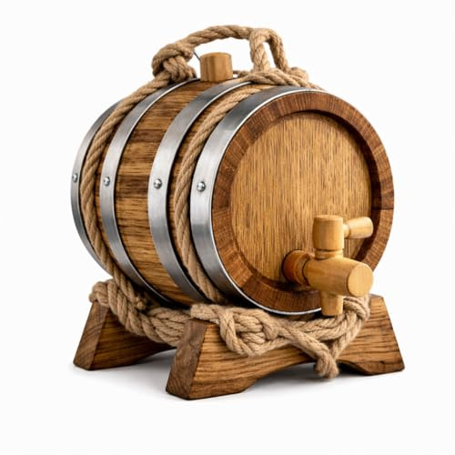 Bodega75 Oak Aging Barrel with Stand & Spigot – Mini Whiskey/Wine Barrel for Home Aging – Available in 3, 5, 10 L (Old Style, 5L)