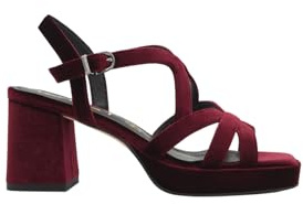 Azarey SANDALIA BURDEOS TERCIOPELO TACON ANCHO Y PLATAFORMA - (Talla 38)