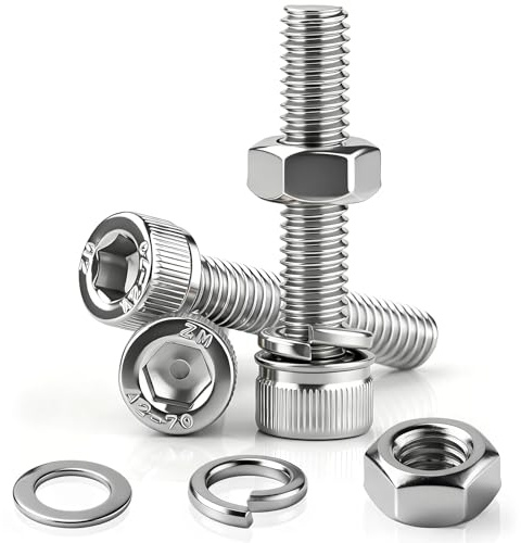 NZNSML 60 Pcs M3 x 16 mm Allen Hex Socket Cap Head Bolts 304 Stainless Steel Nuts and Bolts Hexagon Socket Head Cap Screws with Nuts and Washers Fully Threaded for Machine Repair
