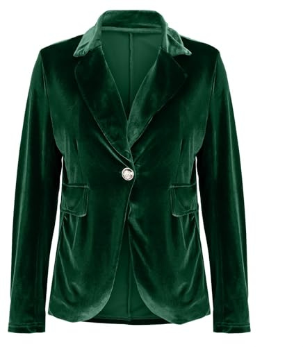 Sammet blazer kvinnor business vardaglig kostym ledig långärmad krage blazer passar solid sjal 1 knapp arbetskläder, gRÖN, L