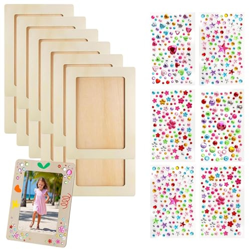 MDPUTY 12 Stück Bilderrahmen Holz Set, 14 x 19 cm Holzbilderrahmen zum Bemalen Diy Bilderrahmen Bastelset mit 4 Sorten Glitzersteinen für Holzfarbe Geschenke Dekoration Kinderbilderrahmen