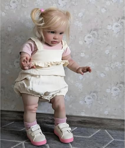 RXDOLL Stor storlek Reborn babydockor stående flicka 66 cm realistisk babydocka flicka, verklighetstrogen reborn småbarn dockor tygkropp, babydocka som äkta silikon