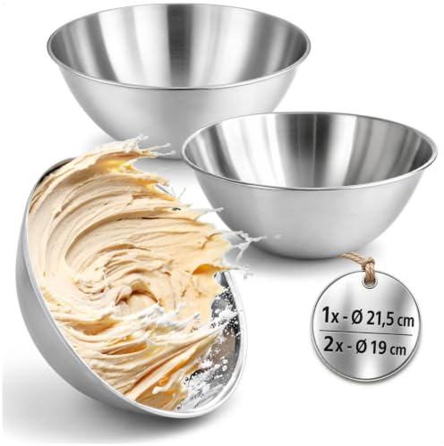 com-four® Juego de 3 cuencos de acero inoxidable, ensaladeras apilables | para hornear - servir y aperitivos