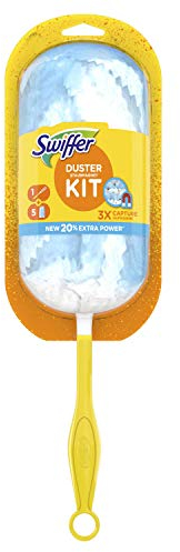 Swiffer Duster Attrape & Retient, Kit 1 Manche et 5 Recharges, Attrape Et Retient Jusqu’À 3 Fois Plus De Cheveux Et Poussière Qu’Un Plumeau Ordinaire