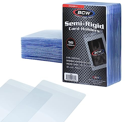 BCW Semi Rigid Card Holder #1 | 50 Pack | Semi Rigid Card Sleeves for Grading | PSA Submission Card Savers I for Sports, Pokémon, and Memorabilia Cards