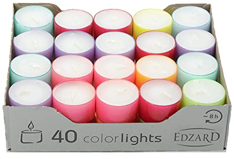 EDZARD - 40 lumini Colorlights Summer (4 ore), colore: bianco, di paraffina, lumini per portacandele in vetro, candele e lumini per compleanni, festività e notti estive